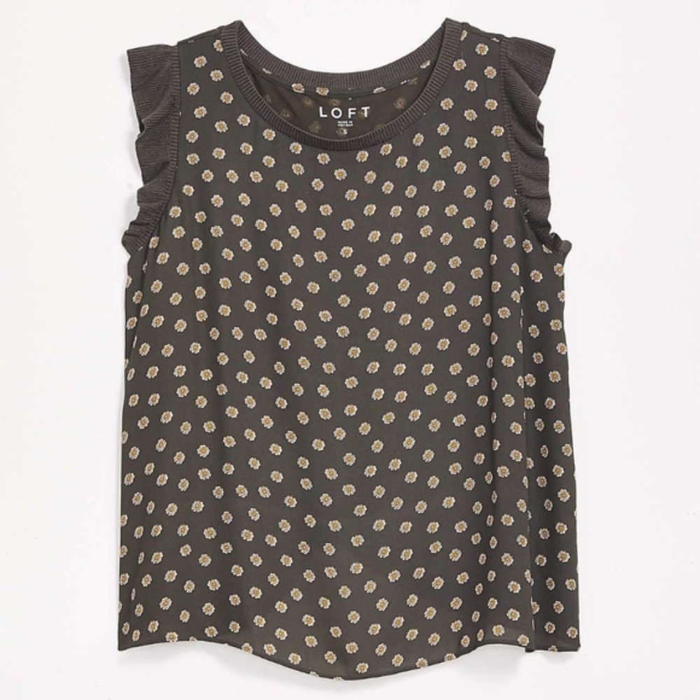 LOFT rib trim mixed media shell in midnight caper